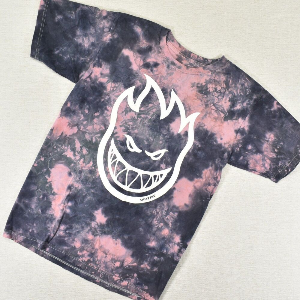 Spitfire Wheels Mens Small Pink Black Tie Dye Bighead Graphic T-Shirt Skate